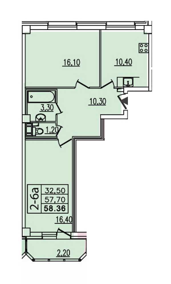 Двухкомнатная квартира в : площадь 58.89 м2 , этаж: 3 – купить в Санкт-Петербурге